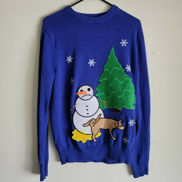 Alex Stevens Other - Alex Stevens Ugly Sweater Mens S Blue Dog Peeing on Snowman Christmas Party